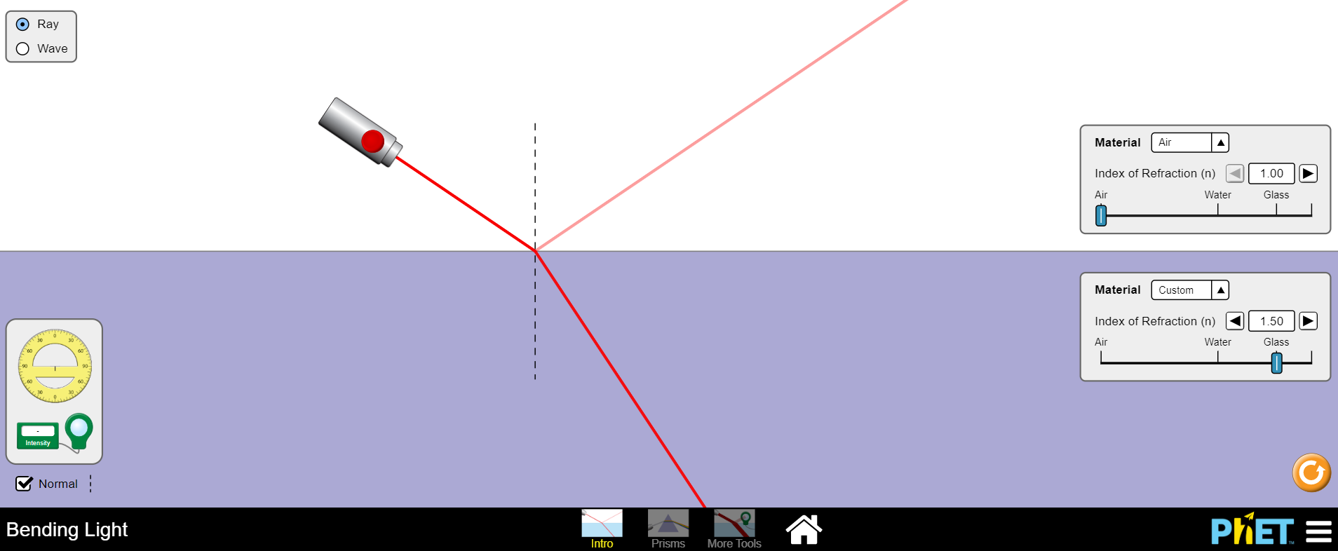 PHET refraction site image