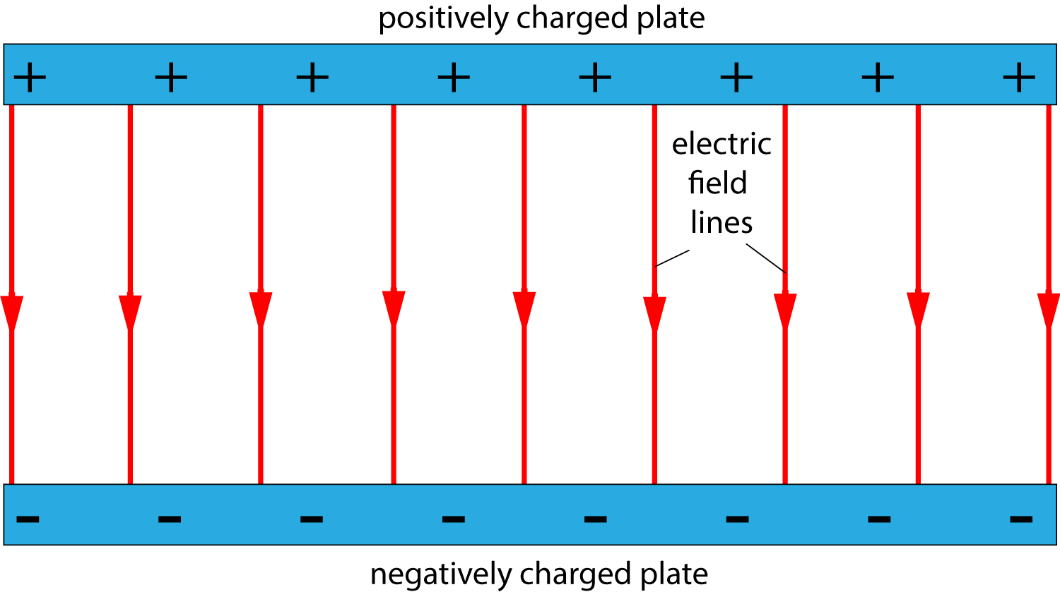 Electric field lines between charged parallel plates