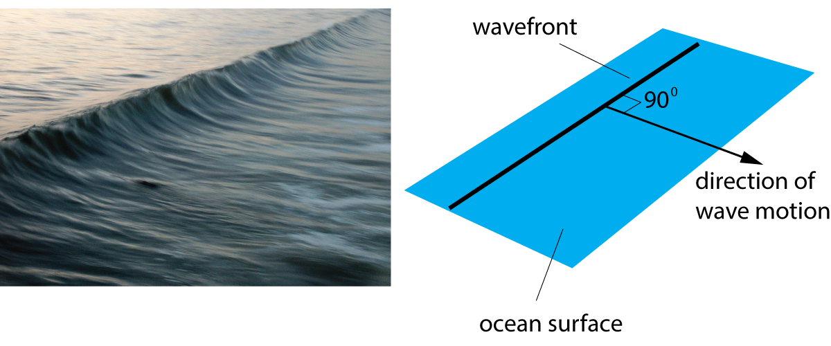 Wavefronts at right angles to the direction of wave motion