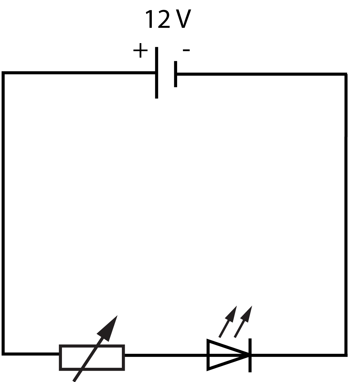 variable resistor and LED in series